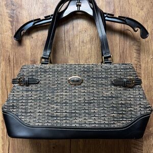 Etienne Aigner Black and Tan Woven Shoulder Bag
